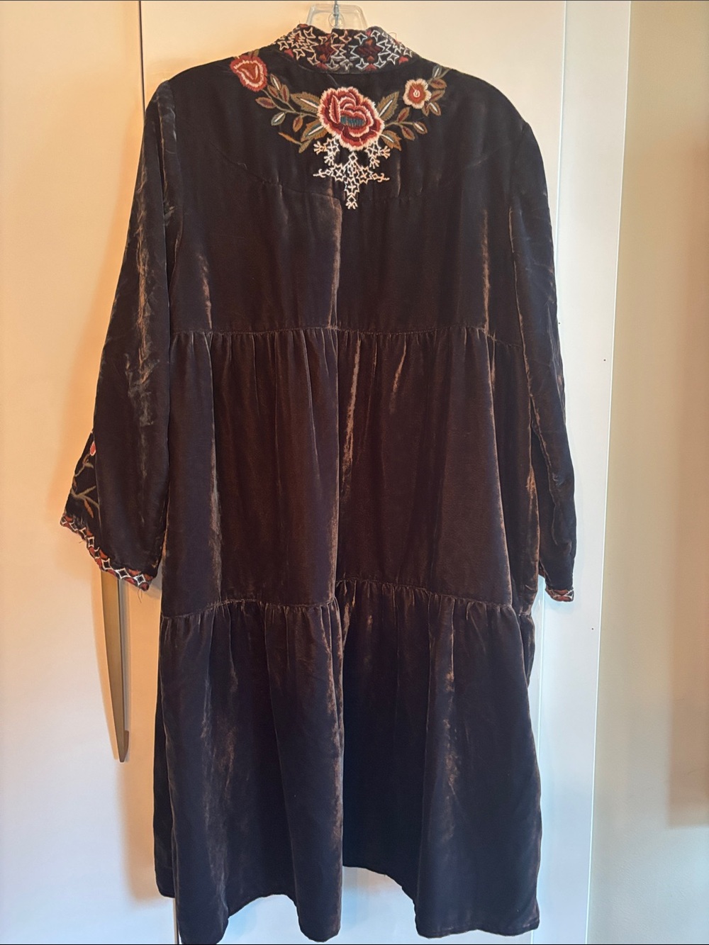 Kyla Seo Boho Embroidered Velvet Jacket - Chocolate Brown with Floral Accents - Picture 6 of 7